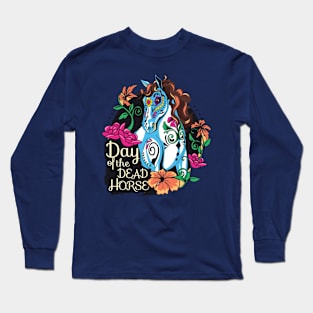 Horse Sugar Skull Illustration Long Sleeve T-Shirt